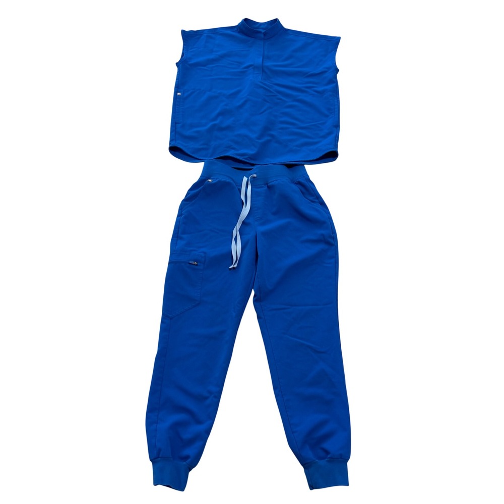 FIGS Blue Scrub Set Rafaela Mandarin Top XS Zamora Joggers Small Petite Nurse